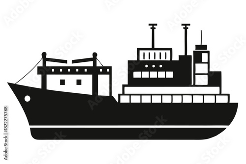 Isolated black vessel displays side view showing details on a white background