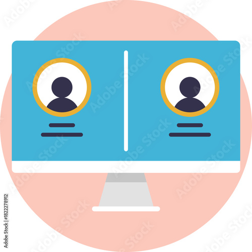 An icon showing a person on a video chat, symbolizing virtual meetings or discussions.
