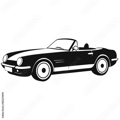 Monochrome convertible vehicle silhouette showcases bold lines, classic curves, and evokes a sense of freedom