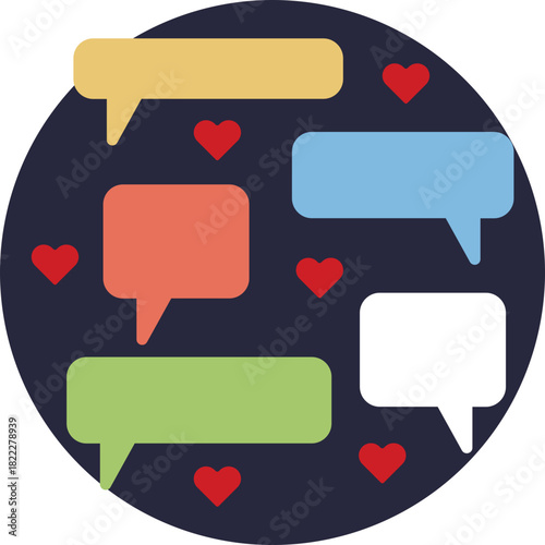 A chat bubble containing a heart, representing love or flirtation.