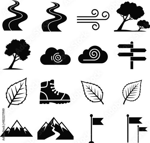 Vector Illustration of Essential Nature and Outdoor Activity Line Icons Set for Web and Print Design