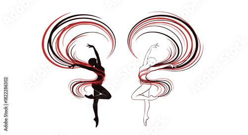 Ballerina. Two vector ballet girls silhouettes. Design for logo or poster. Transparent background SVG version.
