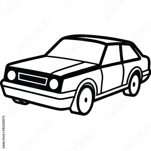 Simple black outline drawing shows a twodoor car facing forward slightly left