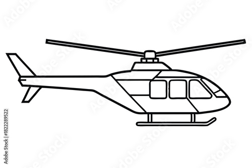 Simple outline of a helicopter with rotating blades and a distinctive tail fin