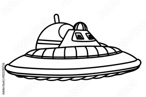 Single lined UFO spaceship features a rounded body, dome, and classic shape