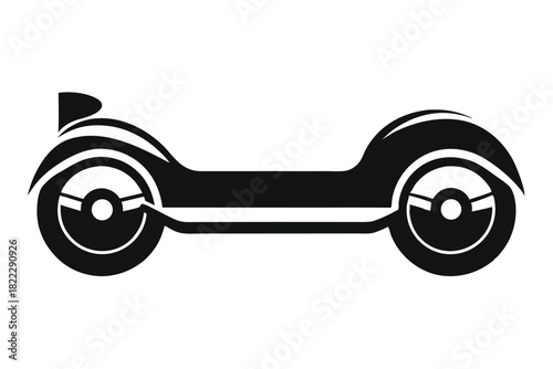 Sleek black self balancing scooter featuring two wheels against a clean, pure white backdrop