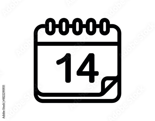 A simple outline illustration of a calendar page showing the number 14.