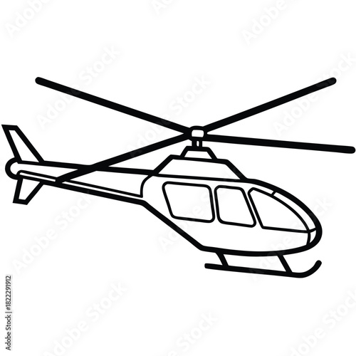 Sleek helicopter outlined in black and white is shown with rotor ready to fly