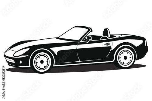 Striking black and white convertible roadster shows streamlined silhouette, emphasizing its sporty design elegantly