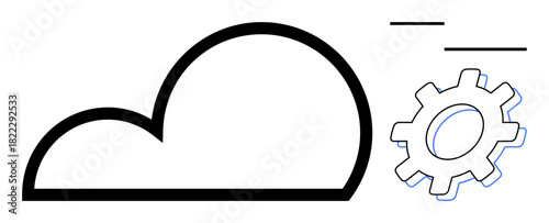 Abstract cloud with adjoining gear icon representing cloud computing, data processing, networking, and technology optimization. Ideal for technology, innovation, cloud systems, data management, IT