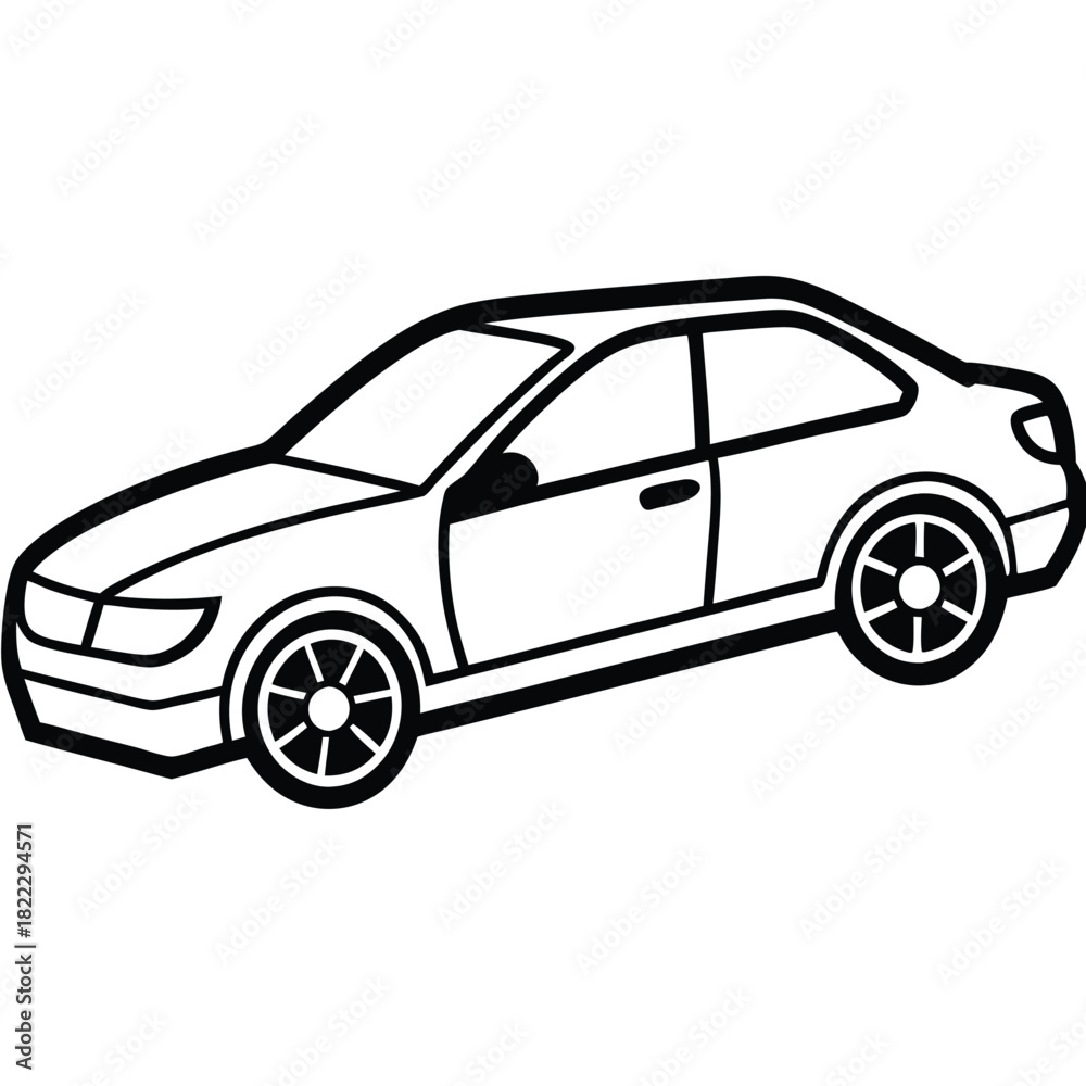 Naklejka premium White car features a black outline in this simple side view drawing