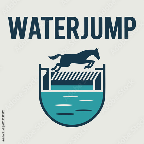 Waterjump steeplechase icon with barrier and splash pit, distance track athletics logo, endurance event badge vector for running clubs, meets and training gear