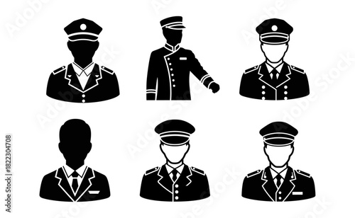Silhouetted security guards stand in formation, representing protection and authority in a simple, monochromatic style.