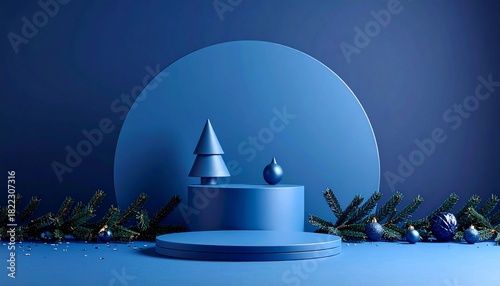 christmast background one colour and little decoration and podium. minimalist style