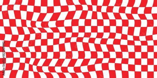 Psychedelic Checkerboard. Trippy checkered wallpaper.  Finishing flag. Automotive graphics. Wavy chess board. Chessboard concept. Race motorsport concept. Vector illustration.