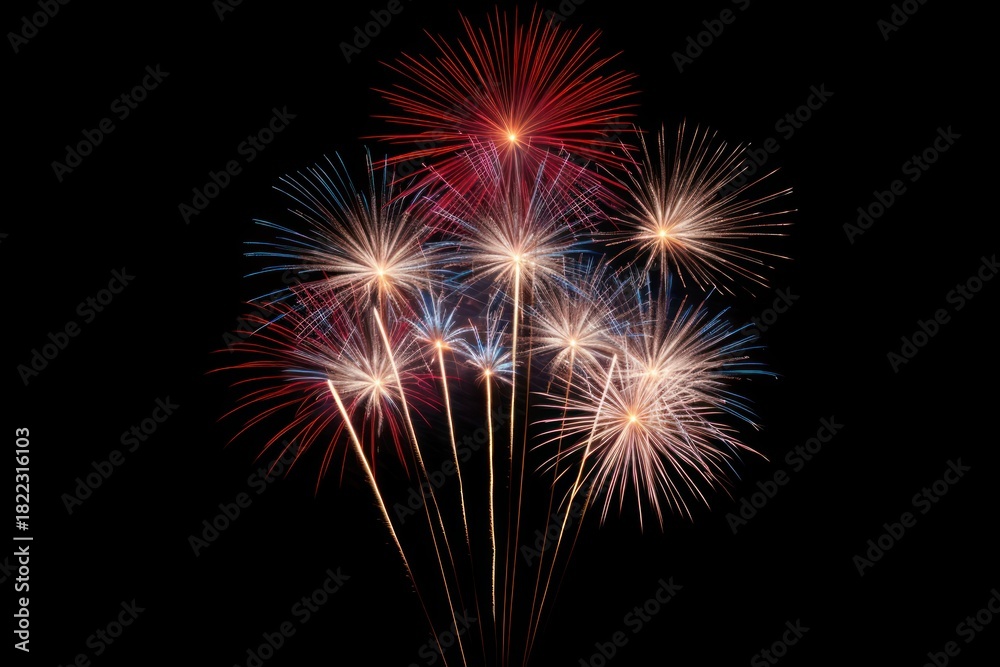 Fototapeta premium Fireworks outdoors night black background.