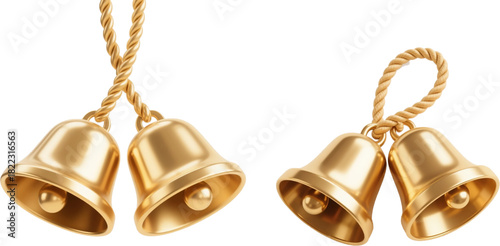 Adorable golden Christmas bell with a large festive bow, colorful vector illustration featuring smooth highlights and charming holiday style. Christmas bells illustration (4)