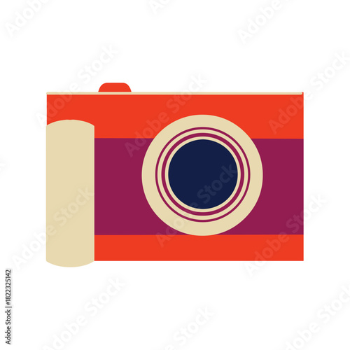 Retro camera icon with vibrant orange, cream, and deep blue color palette perfect for creative projects and modern branding needs, evoking nostalgia and artistic flair