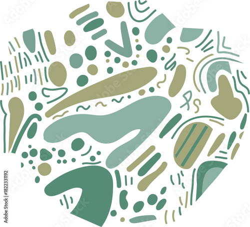 A contemporary vector illustration of hand-drawn abstract shapes. It conveys originality and whimsical energy.