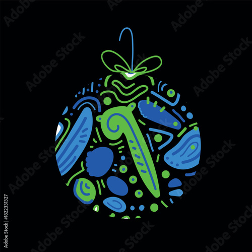 Whimsical stylized Christmas ball. Festive vector element.