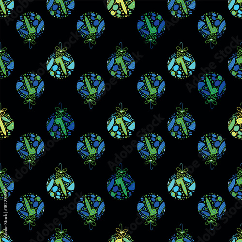 A repeating vector design of decorative Christmas ornaments. Modern festive elegance.