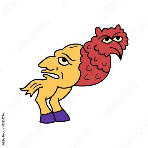 Surreal fusion of man and bird evokes fantasy and strangeness, a unique creature for mythology or folklore projects with a bold, eye catching design