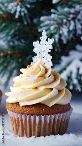 Winter cupcake with snowflake topper