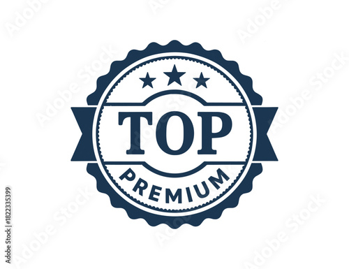 Premium quality seal with top label and star design in dark blue