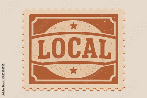 Vintage local badge with stars and distressed texture on postage stamp design