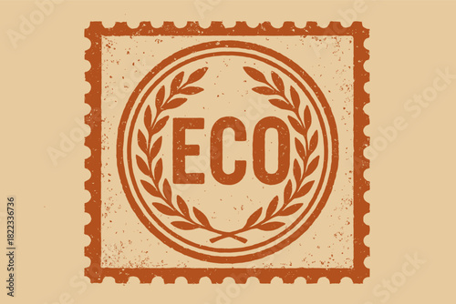 Vintage eco badge with grunge texture and laurel wreath design