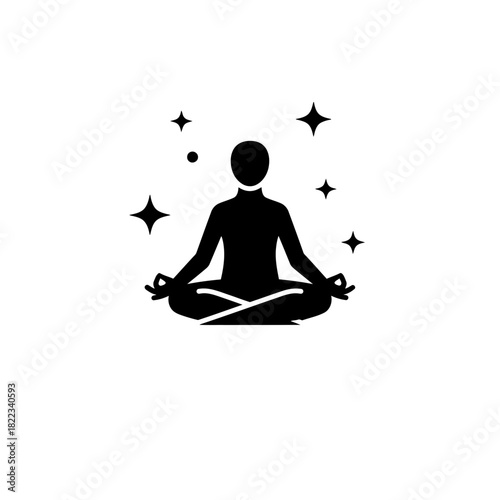 Single icon of a meditating person radiating calmness and energy