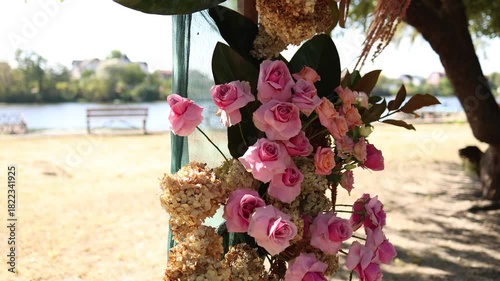 Close up of floral wedding decor