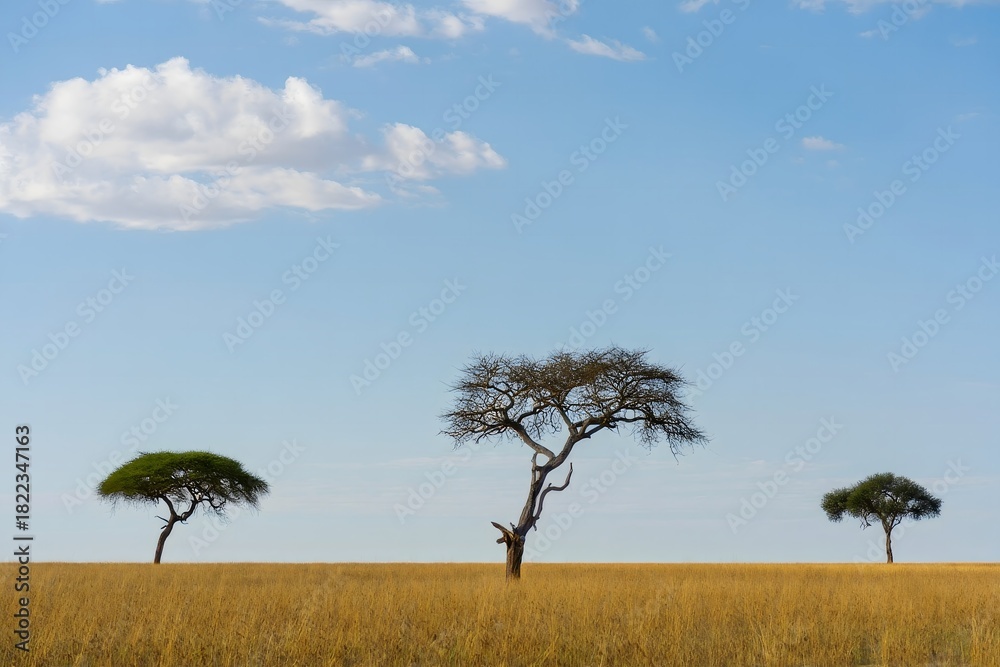 Naklejka premium Three Acacia Trees on the African Savanna