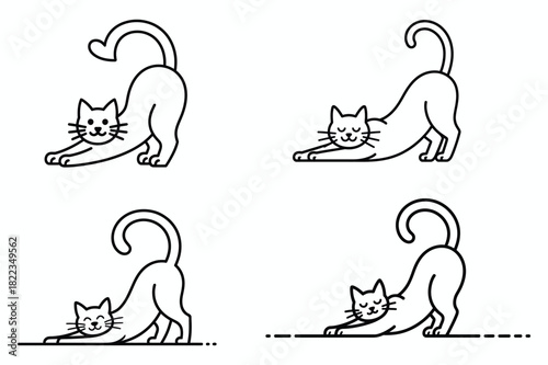 Cute Stretching Cat Line Art Collection Set Whimsical Feline Illustrations for Creative Projects Adorable Kitten