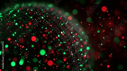Red and green lights shine on a sphere, creating a festive or techy look against a black background.