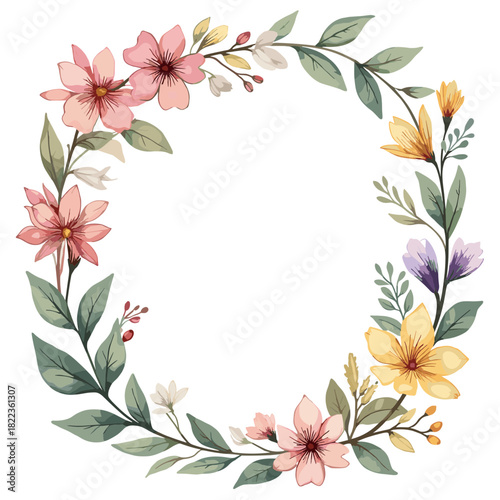 Watercolor Floral Wreath Illustration Perfect for Invitations, Decorations, and Creative Projects