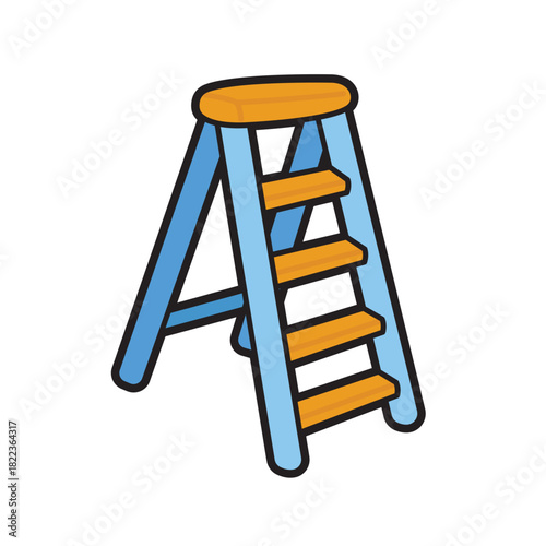 A Frame ladder with blue sides and orange steps perfect for construction, maintenance, and home improvement concepts in stock photography