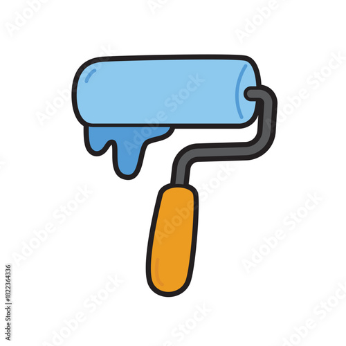 Paint roller with blue paint and orange handle, perfect for diy projects. Versatile tool for painting walls, furniture, and more