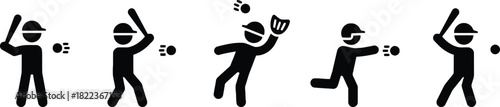 baseball, player, silhouette, action, sport, game, bat, ball, glove, pitcher, batter, catcher, running, throwing, hitting, catching, icon, symbol, set, collection, graphic, design, illustration, black