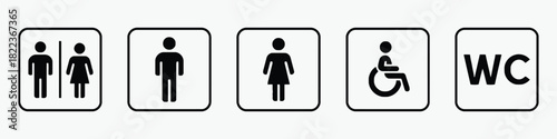restroom, toilet, wc, signs, icons, symbols, men, women, male, female, disabled, accessibility, wheelchair, logo, graphic, design, vector, isolated, white background, collection, set, public, faciliti