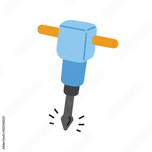 Jackhammer tool for construction or industrial projects. Blue body, ready for demolition work. Ideal for building, renovation, and infrastructure tasks