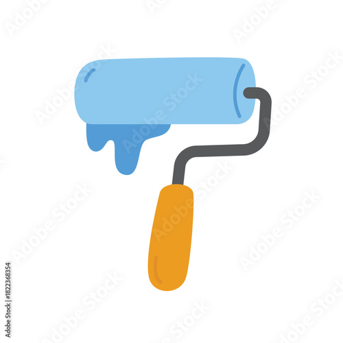 Paint roller with blue paint and orange handle, perfect for diy projects. Versatile tool for painting walls, furniture, and more