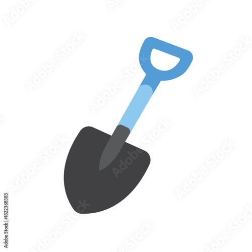 Shovel with blue handle and dark gray spade. Suitable for gardening, construction, tools, and outdoor concepts.