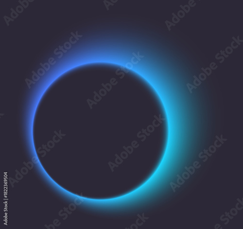A dynamic neon circle with a blue halo effect, resembling a glowing eclipse, against a dark setting.