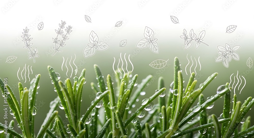 Obraz premium Fresh Rosemary and Herbs with Natural Aromas Rising