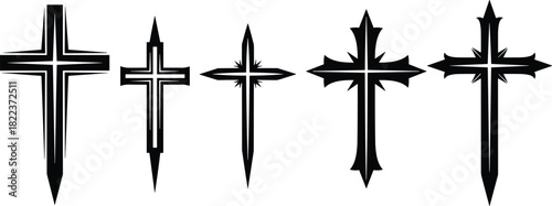 Christian cross symbols, decorative cross designs, religious faith icons, spiritual emblem illustrations, worship graphic elements, stylized Christian cross artwork