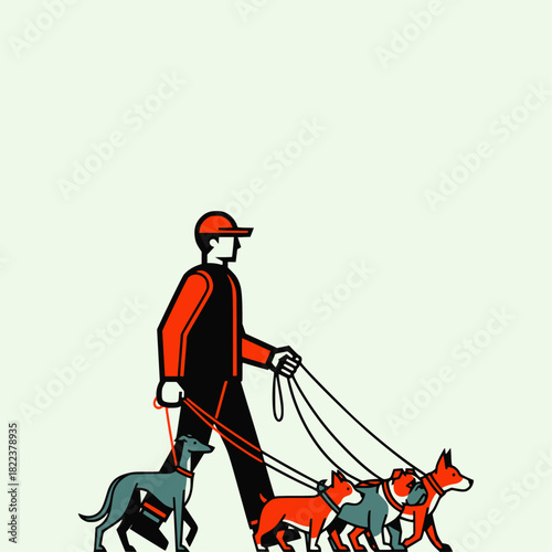 Dog walker icon flat vector design.
