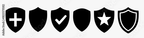 Security shield symbols minimalist black silhouette pack