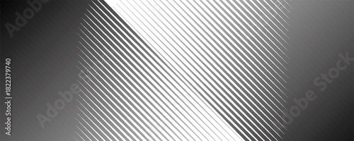 Diagonal striped illustration. Repeated black lines on white background. Surface pattern design with linear ornament. Disco lights motif. Stripes wallpaper. Digital paper for web designing. Vector art