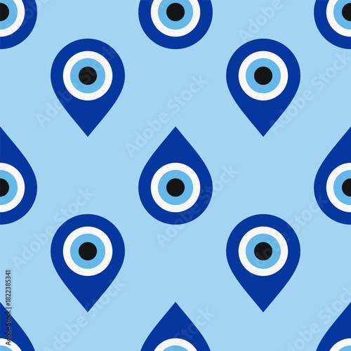 Blue Teardrop Evil Eye Alternating Pattern